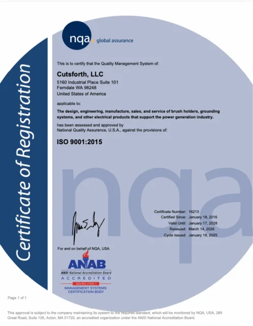 Cutsforth ISO 9001 Certificate of Registration Image