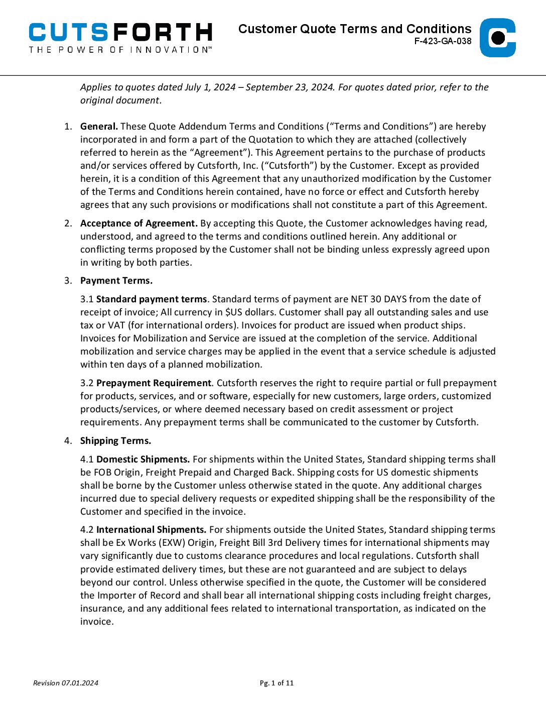 Customer Quotes Terms and Conditions July 2024 Image