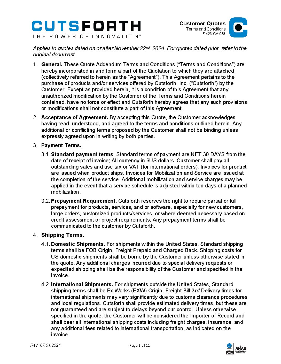 Customer Quote Terms and Conditions Nov 2024 Image